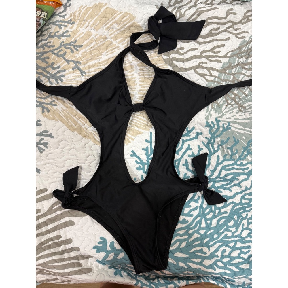 Vans Womens Black Cutout Monokini Halter Side Tie One Piece Swimsuit Small